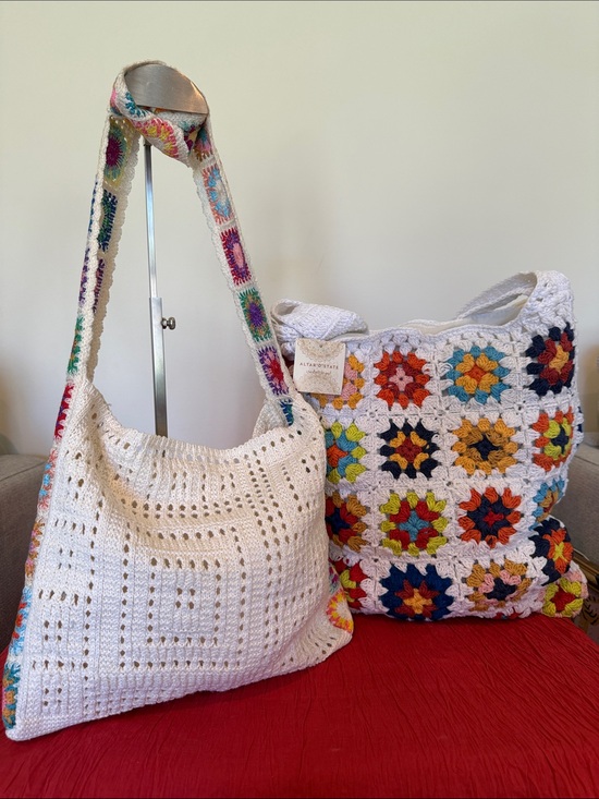 Altar'd State Handbags - Altar’s state and Handmade 2 Crochet White Tote Bag with Colorful Strap